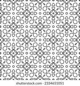 Abstract background with figures from lines. black and white pattern for web page, textures, card, poster, fabric, textile. Monochrome graphic repeating design.