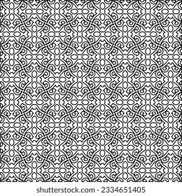 Abstract background with figures from lines. black and white pattern for web page, textures, card, poster, fabric, textile. Monochrome graphic repeating design.
