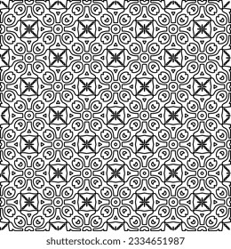 Abstract background with figures from lines. black and white pattern for web page, textures, card, poster, fabric, textile. Monochrome graphic repeating design.