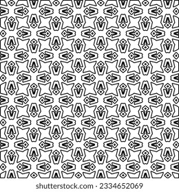 Abstract background with figures from lines. black and white pattern for web page, textures, card, poster, fabric, textile. Monochrome graphic repeating design.