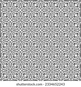 Abstract background with figures from lines. black and white pattern for web page, textures, card, poster, fabric, textile. Monochrome graphic repeating design.