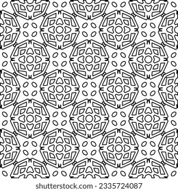 Abstract background with figures from lines. black and white pattern for web page, textures, card, poster, fabric, textile. Monochrome graphic repeating design.