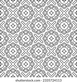 Abstract background with figures from lines. black and white pattern for web page, textures, card, poster, fabric, textile. Monochrome graphic repeating design.