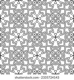 Abstrakter Hintergrund mit Figuren aus Linien. schwarz-weißes Muster für Webseiten, Texturen, Karten, Poster, Stoff, Textilien. Monochrome grafische Wiederholungsdesign.
