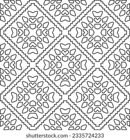 Abstract background with figures from lines. black and white pattern for web page, textures, card, poster, fabric, textile. Monochrome graphic repeating design.