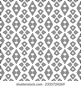 Abstract background with figures from lines. black and white pattern for web page, textures, card, poster, fabric, textile. Monochrome graphic repeating design.