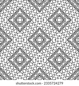 Abstract background with figures from lines. black and white pattern for web page, textures, card, poster, fabric, textile. Monochrome graphic repeating design.