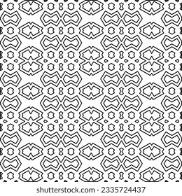 Abstract background with figures from lines. black and white pattern for web page, textures, card, poster, fabric, textile. Monochrome graphic repeating design.