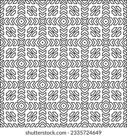Abstract background with figures from lines. black and white pattern for web page, textures, card, poster, fabric, textile. Monochrome graphic repeating design.