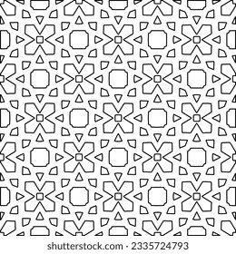 Abstract background with figures from lines. black and white pattern for web page, textures, card, poster, fabric, textile. Monochrome graphic repeating design.