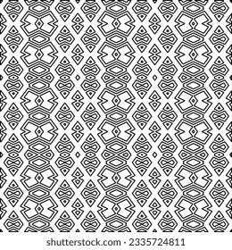 Abstract background with figures from lines. black and white pattern for web page, textures, card, poster, fabric, textile. Monochrome graphic repeating design.