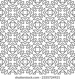 Abstract background with figures from lines. black and white pattern for web page, textures, card, poster, fabric, textile. Monochrome graphic repeating design.