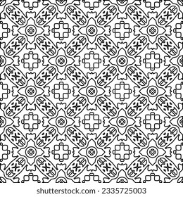 Abstract background with figures from lines. black and white pattern for web page, textures, card, poster, fabric, textile. Monochrome graphic repeating design.