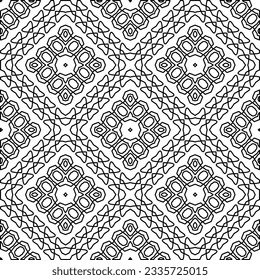 Abstract background with figures from lines. black and white pattern for web page, textures, card, poster, fabric, textile. Monochrome graphic repeating design.