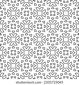 Abstract background with figures from lines. black and white pattern for web page, textures, card, poster, fabric, textile. Monochrome graphic repeating design.