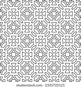 Abstract background with figures from lines. black and white pattern for web page, textures, card, poster, fabric, textile. Monochrome graphic repeating design.