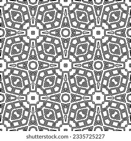 Abstract background with figures from lines. black and white pattern for web page, textures, card, poster, fabric, textile. Monochrome graphic repeating design.