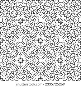 Abstract background with figures from lines. black and white pattern for web page, textures, card, poster, fabric, textile. Monochrome graphic repeating design.