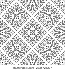 Abstract background with figures from lines. black and white pattern for web page, textures, card, poster, fabric, textile. Monochrome graphic repeating design.