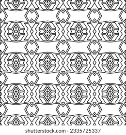 Abstract background with figures from lines. black and white pattern for web page, textures, card, poster, fabric, textile. Monochrome graphic repeating design.