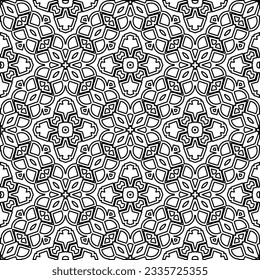 Abstract background with figures from lines. black and white pattern for web page, textures, card, poster, fabric, textile. Monochrome graphic repeating design.