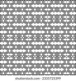 Abstract background with figures from lines. black and white pattern for web page, textures, card, poster, fabric, textile. Monochrome graphic repeating design.