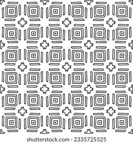 Abstract background with figures from lines. black and white pattern for web page, textures, card, poster, fabric, textile. Monochrome graphic repeating design.