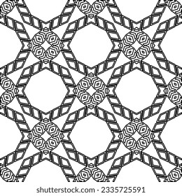 Abstract background with figures from lines. black and white pattern for web page, textures, card, poster, fabric, textile. Monochrome graphic repeating design.