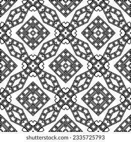 Abstract background with figures from lines. black and white pattern for web page, textures, card, poster, fabric, textile. Monochrome graphic repeating design.