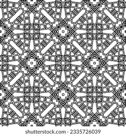 Abstract background with figures from lines. black and white pattern for web page, textures, card, poster, fabric, textile. Monochrome graphic repeating design.