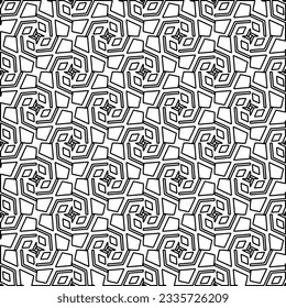 Abstract background with figures from lines. black and white pattern for web page, textures, card, poster, fabric, textile. Monochrome graphic repeating design.