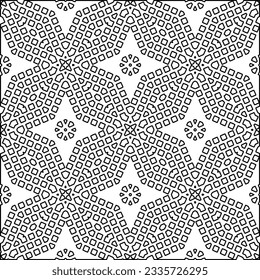 Abstract background with figures from lines. black and white pattern for web page, textures, card, poster, fabric, textile. Monochrome graphic repeating design.