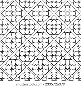 Abstract background with figures from lines. black and white pattern for web page, textures, card, poster, fabric, textile. Monochrome graphic repeating design.