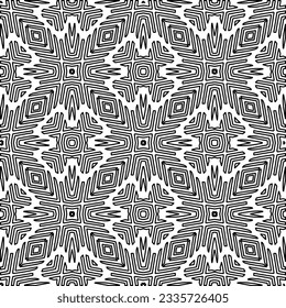 Abstrakter Hintergrund mit Figuren aus Linien. schwarz-weißes Muster für Webseiten, Texturen, Karten, Poster, Stoff, Textilien. Monochrome grafische Wiederholungsdesign.