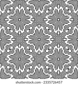 Abstract background with figures from lines. black and white pattern for web page, textures, card, poster, fabric, textile. Monochrome graphic repeating design.