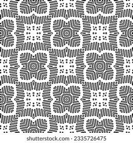 Abstrakter Hintergrund mit Figuren aus Linien. schwarz-weißes Muster für Webseiten, Texturen, Karten, Poster, Stoff, Textilien. Monochrome grafische Wiederholungsdesign.