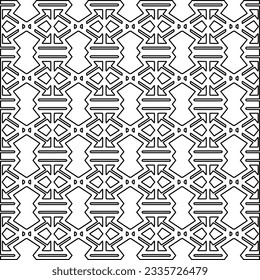 Abstract background with figures from lines. black and white pattern for web page, textures, card, poster, fabric, textile. Monochrome graphic repeating design.