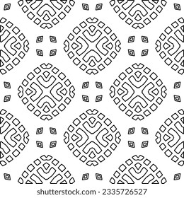 Abstract background with figures from lines. black and white pattern for web page, textures, card, poster, fabric, textile. Monochrome graphic repeating design.