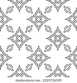 Abstract background with figures from lines. black and white pattern for web page, textures, card, poster, fabric, textile. Monochrome graphic repeating design.