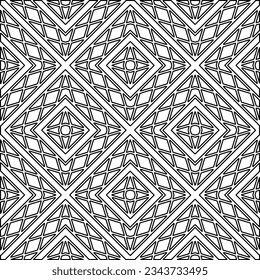 Abstract background with figures from lines. black and white pattern for web page, textures, card, poster, fabric, textile. Monochrome graphic repeating design.