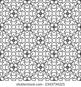 Abstract background with figures from lines. black and white pattern for web page, textures, card, poster, fabric, textile. Monochrome graphic repeating design.