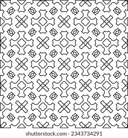 Abstract background with figures from lines. black and white pattern for web page, textures, card, poster, fabric, textile. Monochrome graphic repeating design.