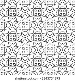 Abstract background with figures from lines. black and white pattern for web page, textures, card, poster, fabric, textile. Monochrome graphic repeating design.