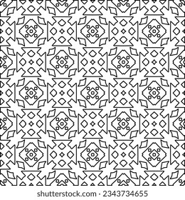 Abstract background with figures from lines. black and white pattern for web page, textures, card, poster, fabric, textile. Monochrome graphic repeating design.