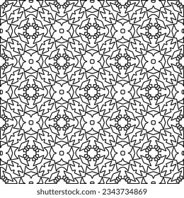 Abstract background with figures from lines. black and white pattern for web page, textures, card, poster, fabric, textile. Monochrome graphic repeating design.