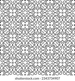 Abstract background with figures from lines. black and white pattern for web page, textures, card, poster, fabric, textile. Monochrome graphic repeating design.