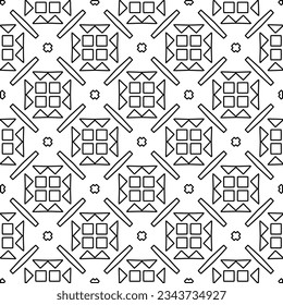 Abstract background with figures from lines. black and white pattern for web page, textures, card, poster, fabric, textile. Monochrome graphic repeating design.
