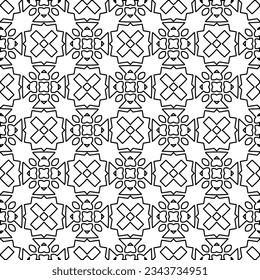 Abstract background with figures from lines. black and white pattern for web page, textures, card, poster, fabric, textile. Monochrome graphic repeating design.