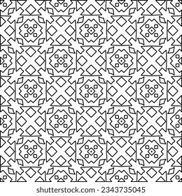 Abstract background with figures from lines. black and white pattern for web page, textures, card, poster, fabric, textile. Monochrome graphic repeating design.