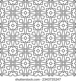Abstract background with figures from lines. black and white pattern for web page, textures, card, poster, fabric, textile. Monochrome graphic repeating design.